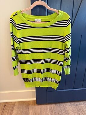 Joseph A Neon Lime & Black Striped 3/4 Sweater
